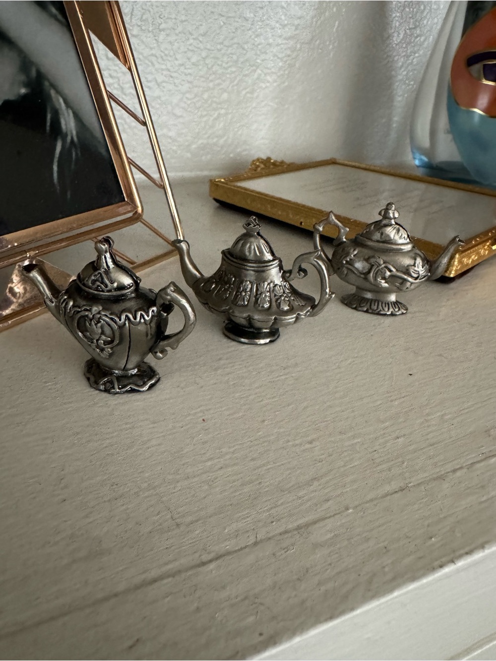 Source Unknown pewter Decorative Mini Teapot Trio ! Cute!